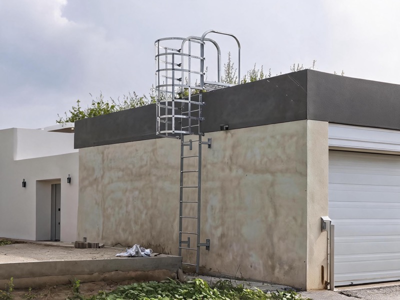 Cage ladder installation during on-site assembly